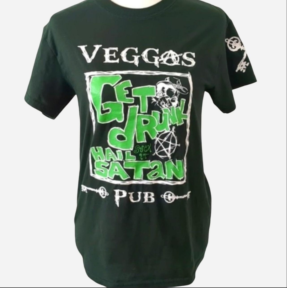 Get Drunk Hail Satan Veggas Pub Milwaukee Wisconsin T Shirt Size S